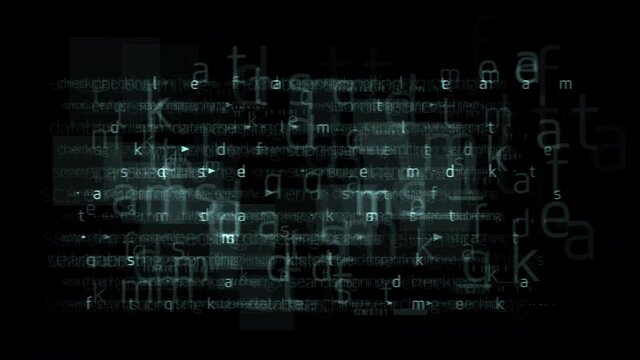 Futuristic animation background with letters and numbers. 4K computer animation.