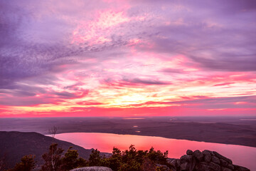 Beautiful view of the chain of steppe lakes at sunset