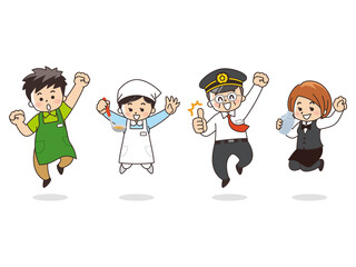 Naklejka premium 職業いろいろ スーパーの店員 栄養士 運転士 バーテンダー