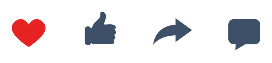 Like, share comment icons. Social media signs set. Repost arrow. Web icons.