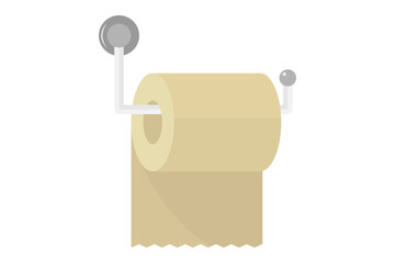 Toilet paper roll on a metal holder. Illustration in flat style. Toilet icon. Bathroom object.