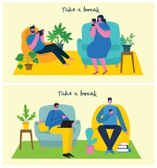 Young people using mobile phones and laptop socializing on internet in the home