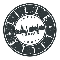 Lille France Round Stamp Icon Skyline City Design badge.