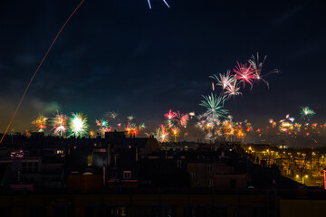 Fireworks above Vienna at years change captured with long exposure