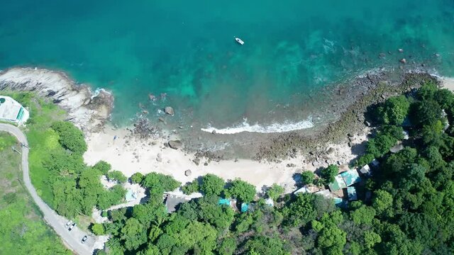 aerial view from mountain on pha hin dam to see nai harn beach and promtep cape