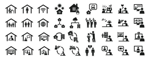 Set of business icons related to work from home - obrazy, fototapety, plakaty