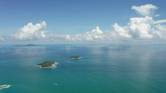 aerial view from mountain on pha hin dam to see nai harn beach and promtep cape