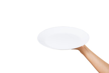 White plate on hand woman on white