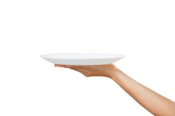 White plate on hand woman on white