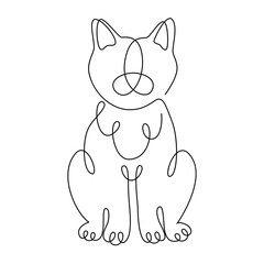 Drawing a cat with a single line in the style of line art. Vector logo with an animal. Stock image. Stylish, abstract print with a kitten