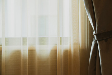 soft brown curtain with morning light from window bedroom interior background home beautiful ideas concept