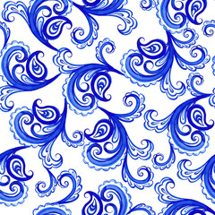 Blue floral watercolor texture pattern with flowers. 