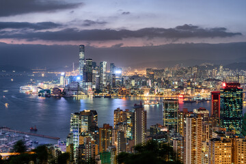 Fototapeta na wymiar Awesome aerial view of Hong Kong at sunset