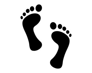 Trace of bare human foot. Footprint path. Black silhouette of human traces. Vector illustration