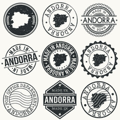 Andorra Travel Stamp Made In Product Stamp Logo Icon Symbol Design Insignia.