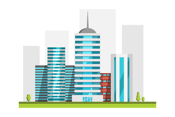 Big city skyscrapers. Illustration of Modern City and Real Estate. Urban buildings. Architecture. Business Center.