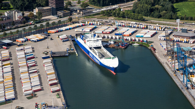 ROTTERDAM, THE NETHERLANDS - SEP 2, 2017: Ro-Ro cargo ship from DFDS Seaways in the Port of Rotterdam.