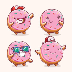Fototapeta premium Cute Donut Mascot Vector Set