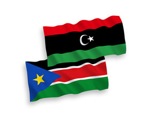 Flags of Republic of South Sudan and Libya on a white background