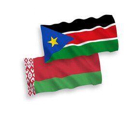 Flags of Republic of South Sudan and Belarus on a white background