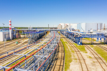 Aerial view of Liquid Bulk petroleum and gasoline terminals, pipeline operations, distributes petroleum products.