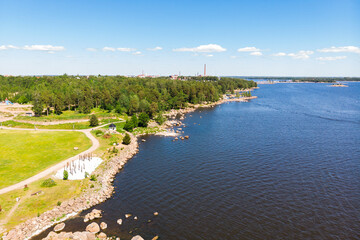 Aerial summer view of Katariina Seaside Park, Kotka, Finland