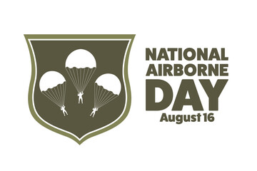 National Airborne Day. August 16. Holiday concept. Template for background, banner, card, poster with text inscription. Vector EPS10 illustration.