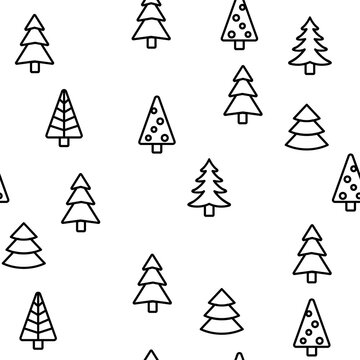 Evergreen Pine Tree Vector Seamless Pattern Thin Line Illustration