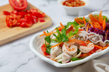 Fresh mixed seafood salad, spicy and Thai food.