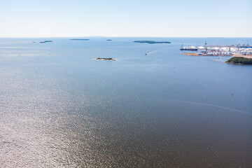 Aerial summer view of the Gulf of Finland, Baltic Sea, Kotka, Finland