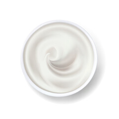 White cream in a bowl, yogurt, mayonnaise or sour cream, vector dairy products, element for design and packaging.