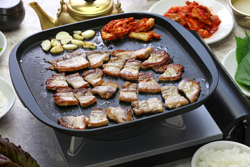 samgyeopsal ( grilled pork belly BBQ ), korean cuisine