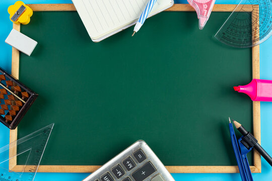 International day literacy concept with learning tools on a blue background