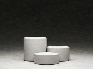 3d render of podium or pedestal on concrete background with stone.Abstract concept.