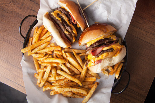Burgers with French fries
