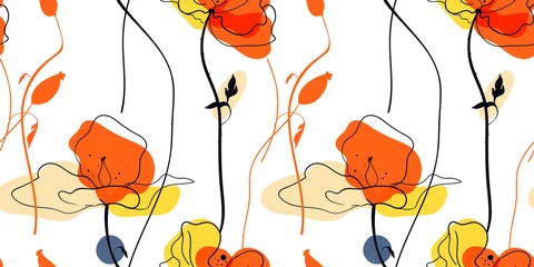 Wallpaper murals Poppies Yellow poppies field seamless pattern