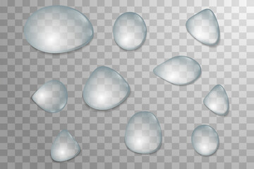 Realistic water drops isolated on transparent background. Water droplets set. Vector elements