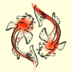 vector illustration with rainbow carps 