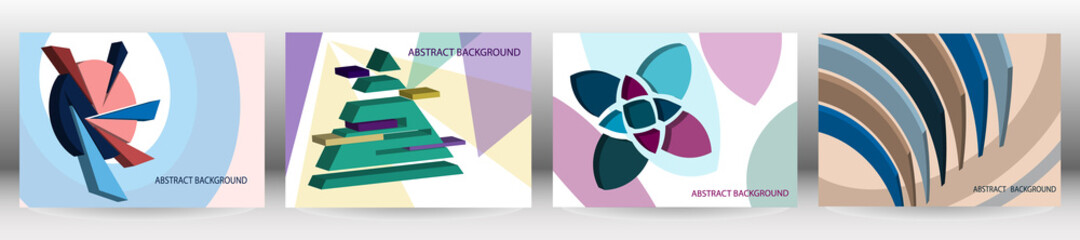 Set of abstract backgrounds, vector. Volumetric geometric shapes. Cover design for magazine, book, splash, banner.