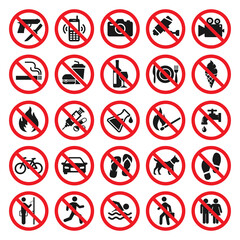 Prohibitions signs. Red prohibited icons set