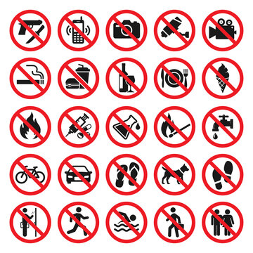 Prohibitions signs. Red prohibited icons set