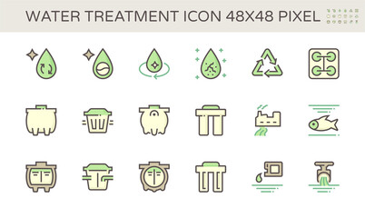 Water treatment and septic tank vector icon set design, 48x48 pixel perfect and editable stroke.