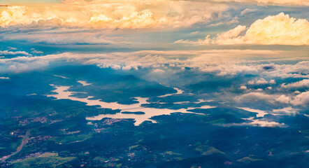 Fototapeta na wymiar Aerial view of the Atibainha reservoir near Sao Paulo the Southeast Region of Brazil