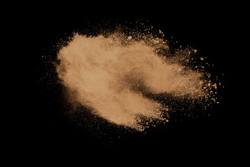 Gold sand splash against on clear background. 