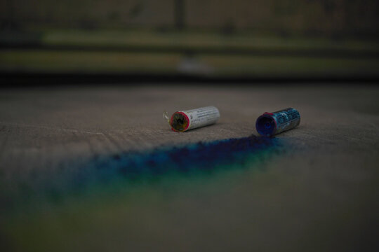 blue farb bomb on the ground