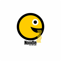 child happy face eat ramen noodle - vector logo illustration