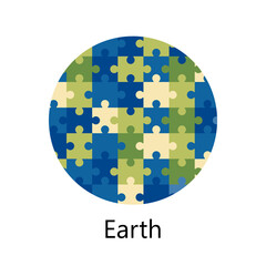 Earth. Silhouette of solar system planet with pattern of puzzle elements