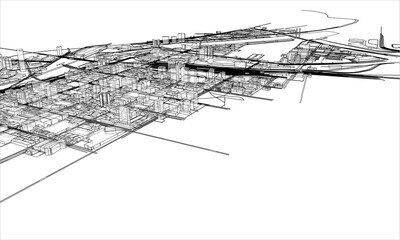 Outline city concept. Wire-frame style