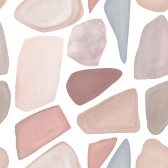 Abstract nordic print with geometric shapes on white background. Watercolor seamless pattern. Hand drawn marble illustration. Mixed media art