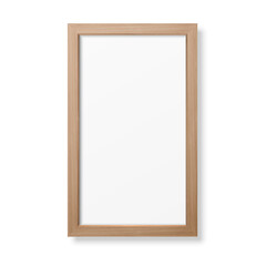 Vector 3d Realistic Vertical Brown Wooden Simple Modern Frame Icon Closeup Isolated on White Background. It can be used for presentations. Design Template for Mockup, Front View